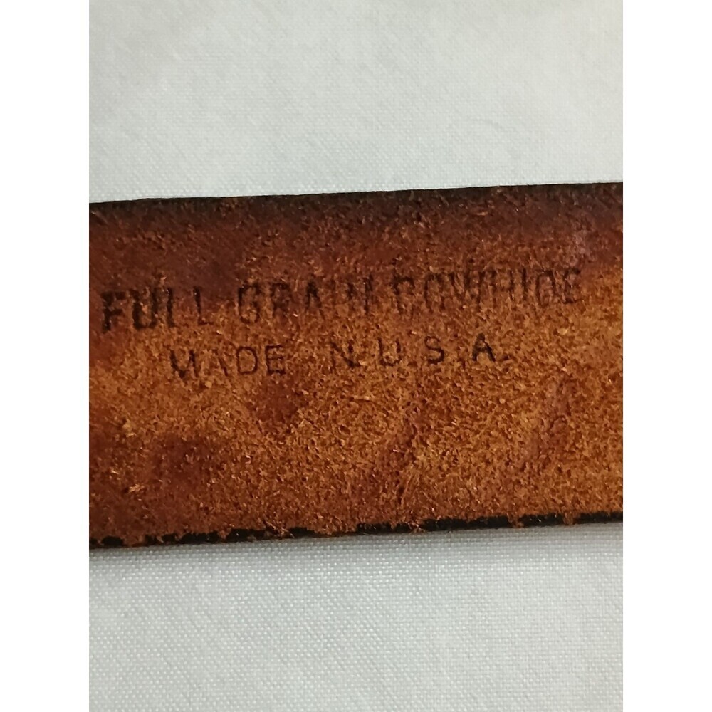 Vintage 90s Made in USA Floral Tooled Leather Belt 18-3222 Solid Brass Buckle - Picture 8 of 15